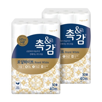 깨끗한나라 촉앤감 로얄화이트화장지40m x 30롤 x 2팩 깨끗한나라 촉앤감 로얄화이트화장지40m x 30롤 x 2팩