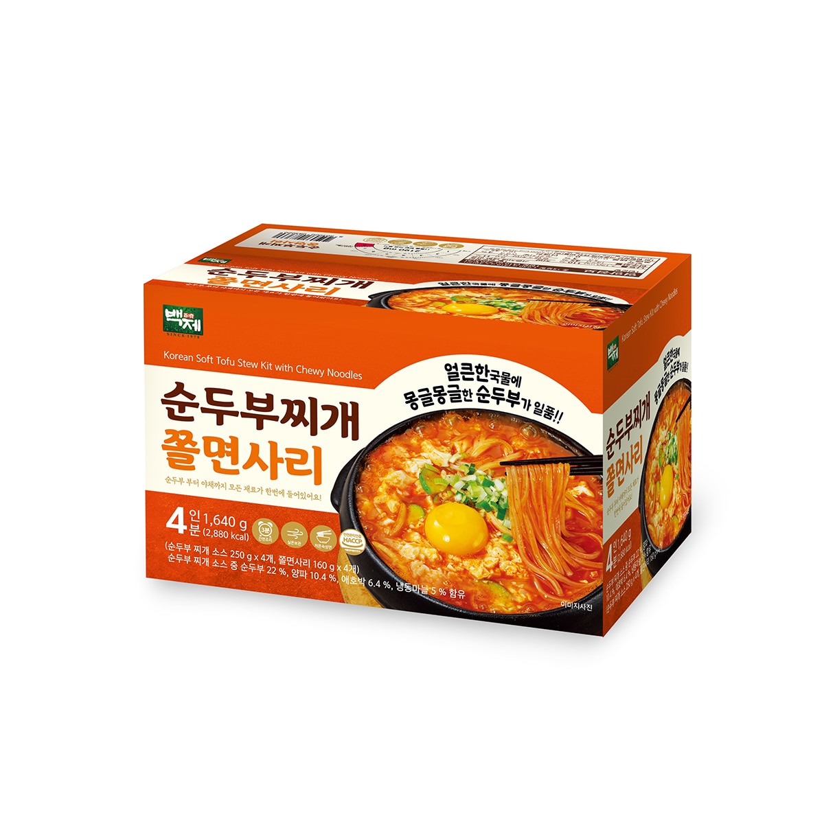 백제 순두부찌개 쫄면 410g x 4 백제 순두부찌개 쫄면 410g x 4
