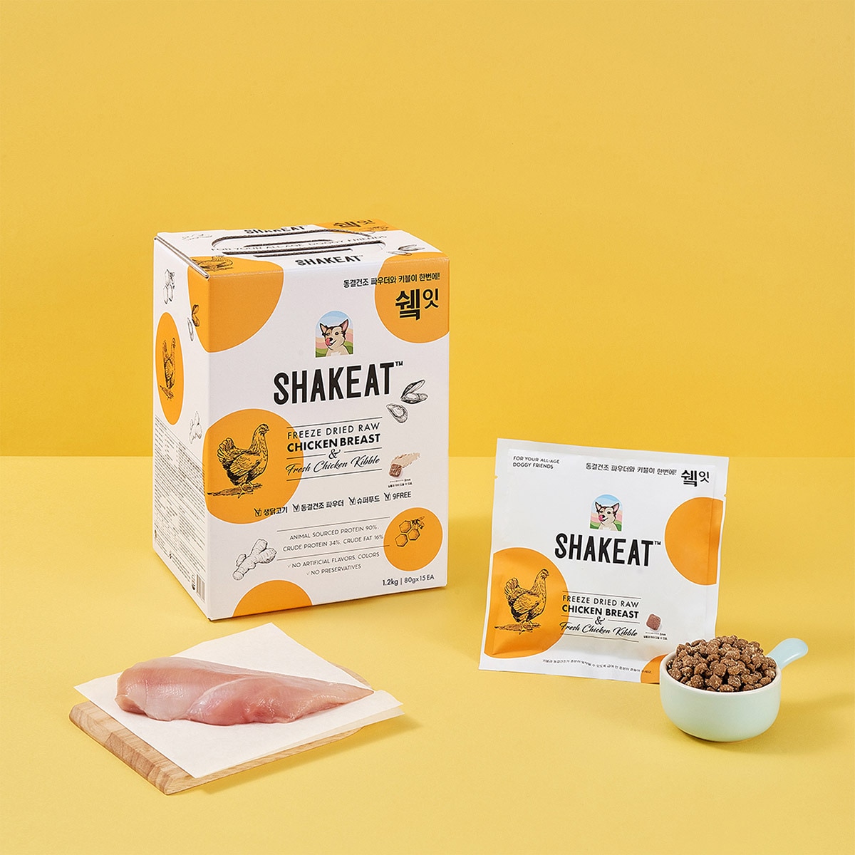 SHAKEAT 독 건식사료 파우치 닭가슴살 80g x 15 x 2