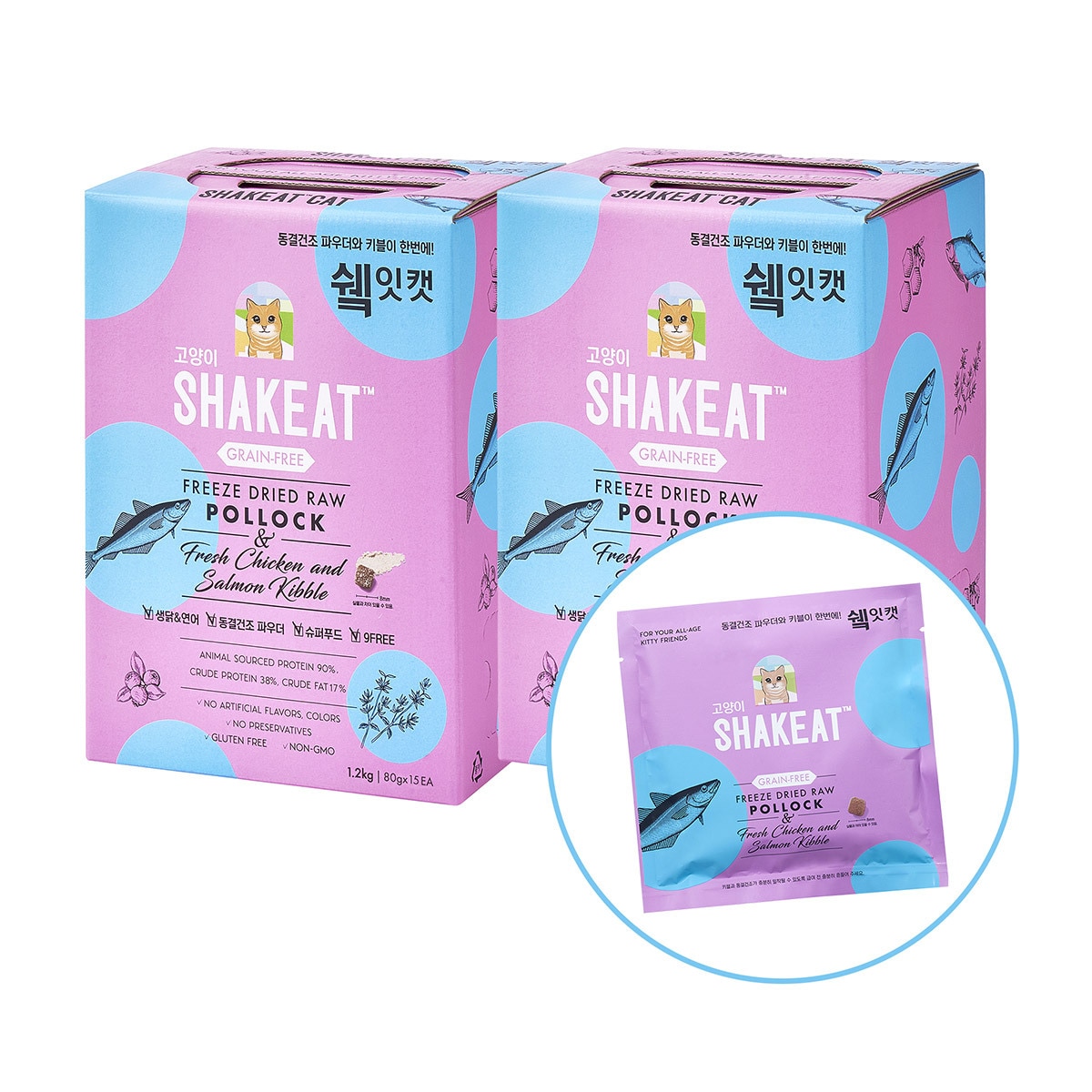 SHAKEAT 캣 건식사료 파우치 북어 80g x 15 x 2