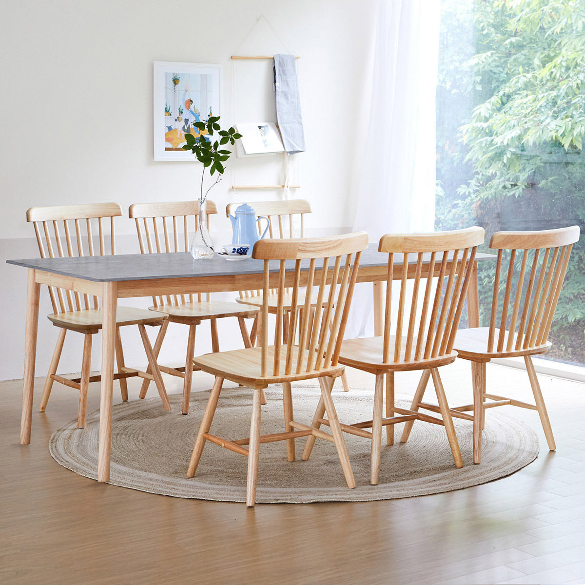 리비니아 TOTO 포세린 세라믹 6인 식탁세트 2colors - 내추럴(의자) + 그레이(세라믹 상판)