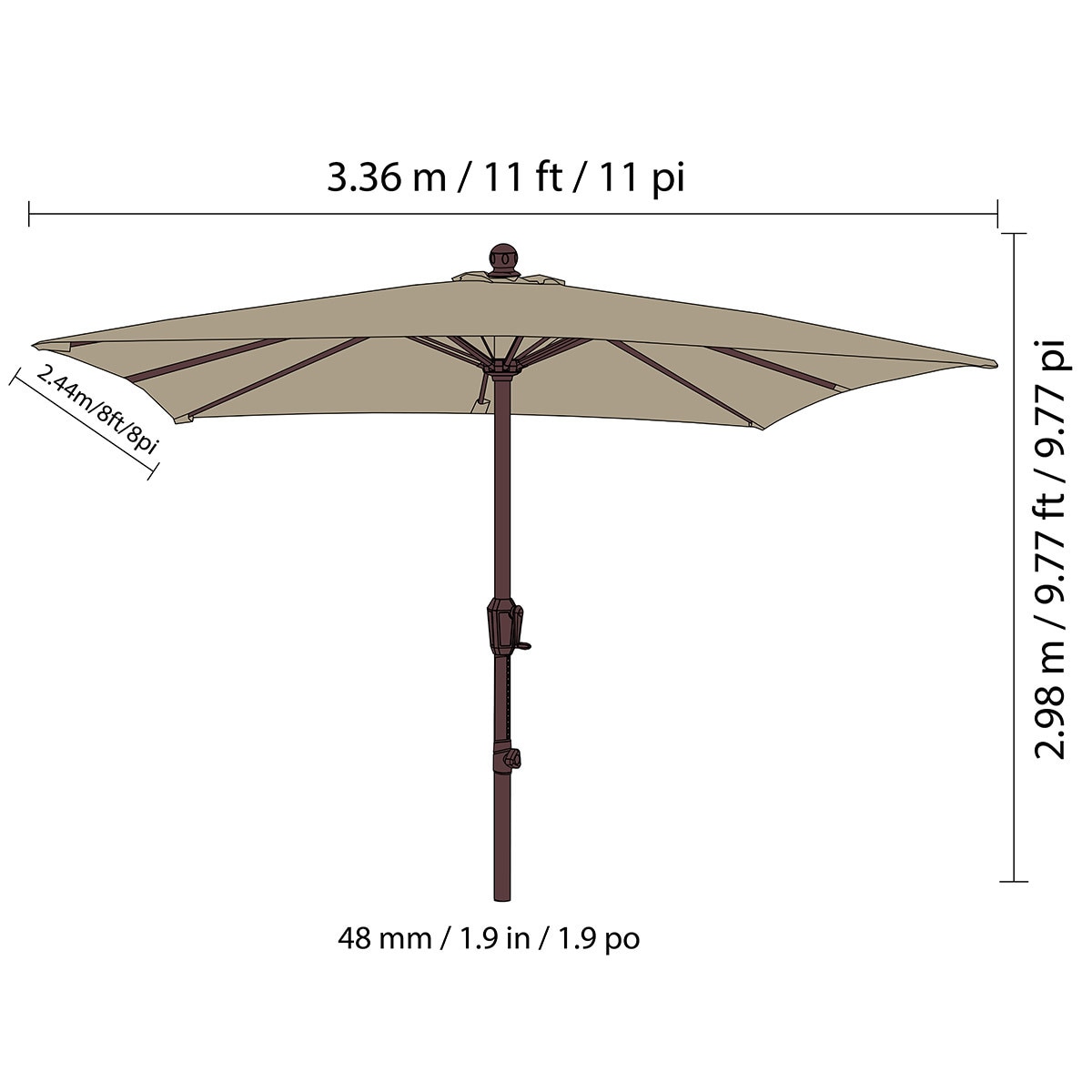 앳레저 사각 우산 2.44 x 3.36m, 베이지