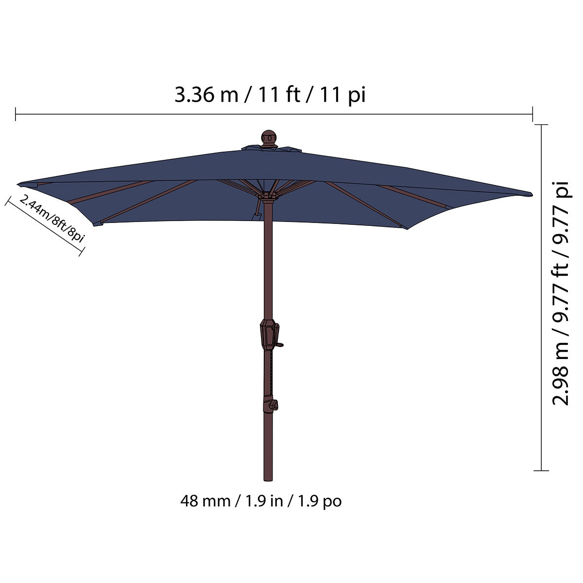 앳레저 사각 우산 2.44 x 3.36m, 네이비