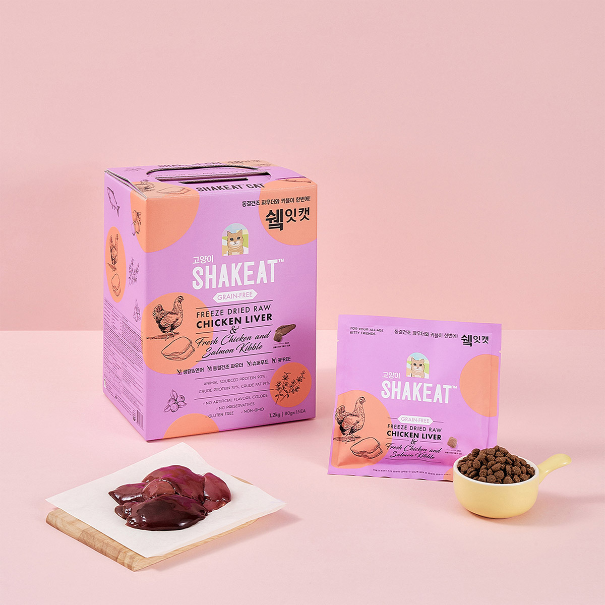 SHAKEAT 캣 건식사료 파우치 닭간 80g x 15 x 2