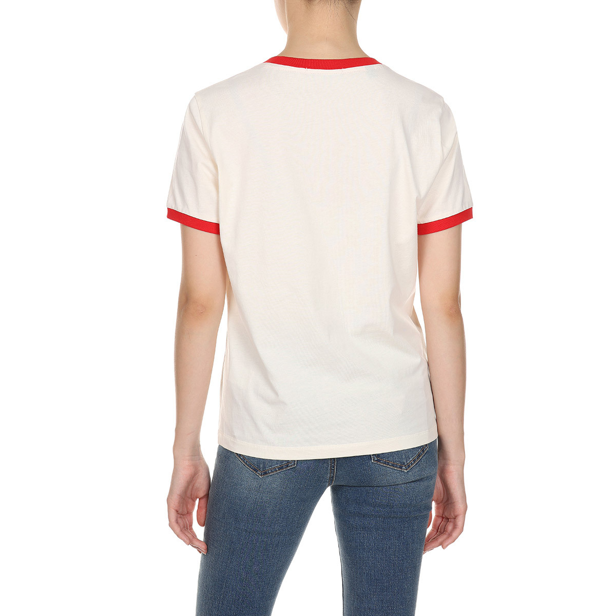 게스 여성 반소매 티셔츠 - 베이지(레드 포인트)