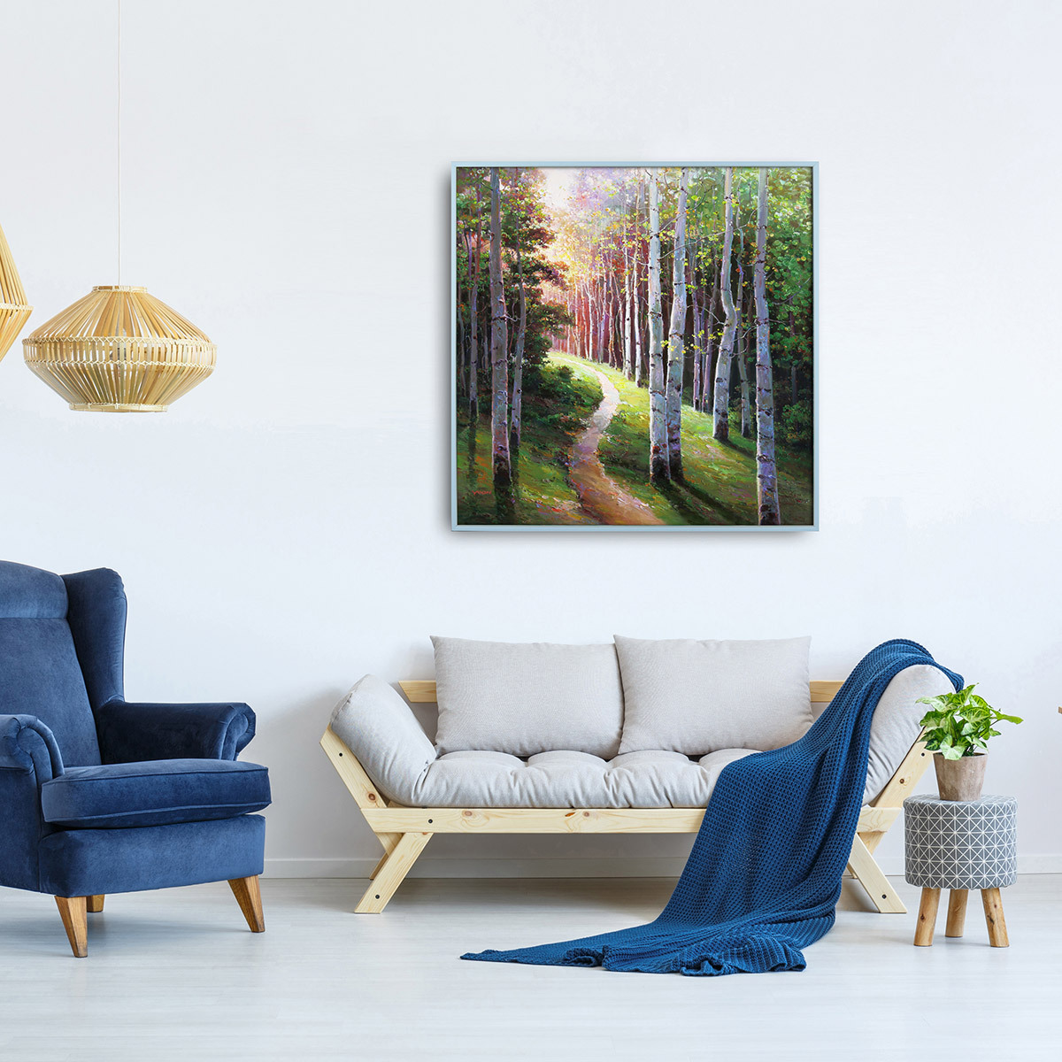지클레 그림 액자 76x76cm - 자작나무숲 길