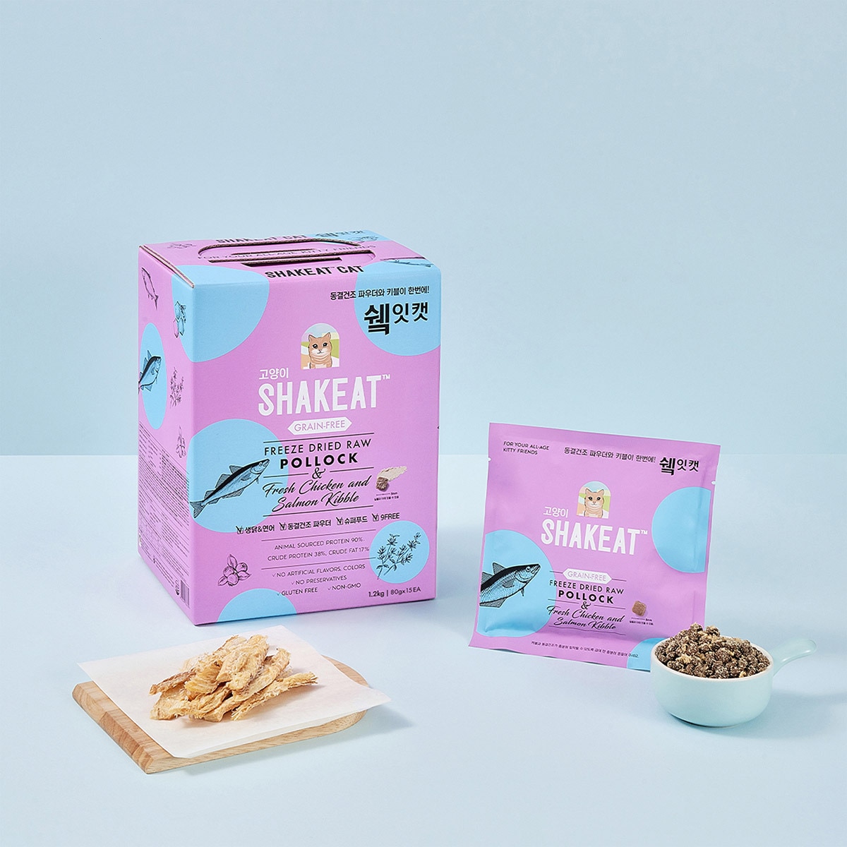 SHAKEAT 캣 건식사료 파우치 북어 80g x 15 x 2