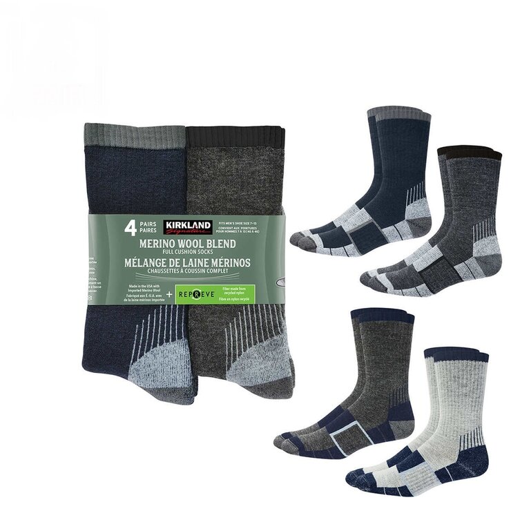 Kirkland Signature Men's Merino Wool Sock 4 pair 7771320